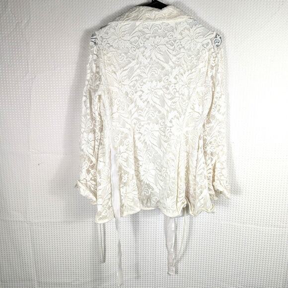 Boston Proper S White Lace Open Front Cardigan Sheer Long Sleeve Boho Layering - Picture 4 of 4